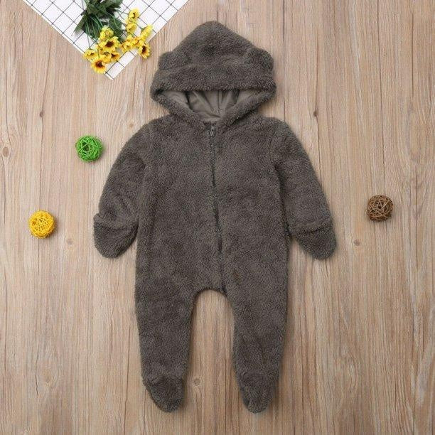 Sweet Bear Solid Printed Baby Hoodie Jumpsuit - MomyMall