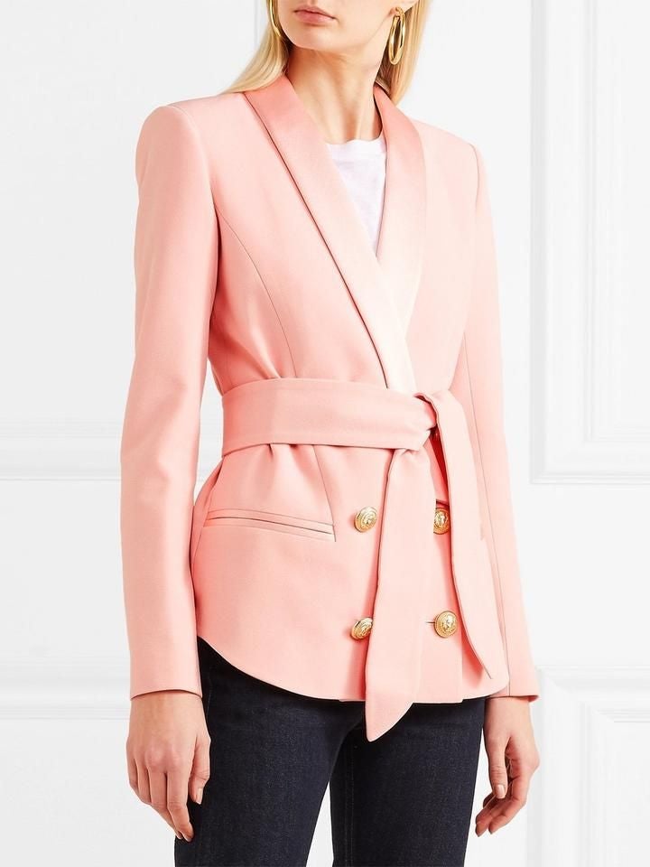 Belted Gold Button Blazer - MomyMall