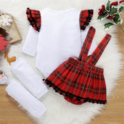 3PCS My First Christmas Letter Plaid Print Baby Romper Set - MomyMall