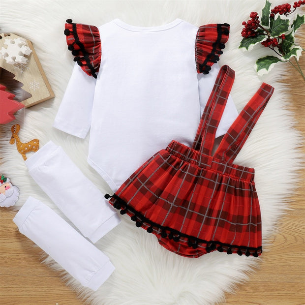 3PCS My First Christmas Letter Plaid Print Baby Romper Set - MomyMall