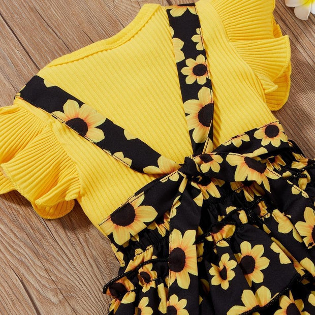 3PCS Lovely Solid Color Sunflower Printed Baby Set - MomyMall