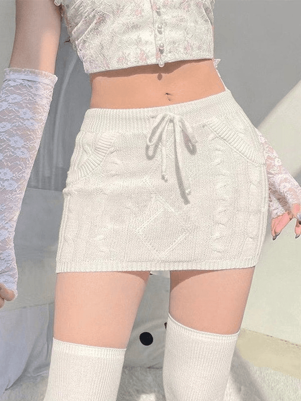 Cable Knit Y2K Mini Skirt - MomyMall White / S