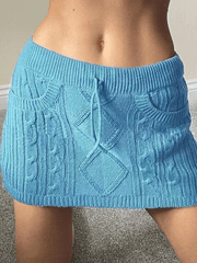 Cable Knit Y2K Mini Skirt - MomyMall Blue / S