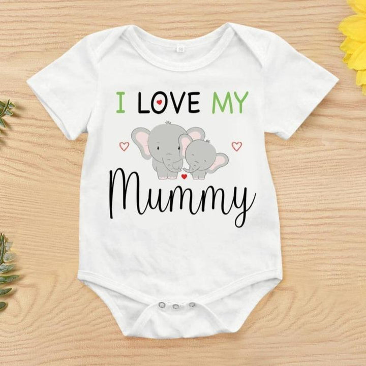 I Love My Mummy Elephant Printed Baby Romper - MomyMall White / 0-3 Months