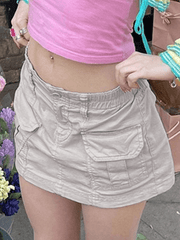 Cargo Pocket Micro Mini Skirt - MomyMall White / S