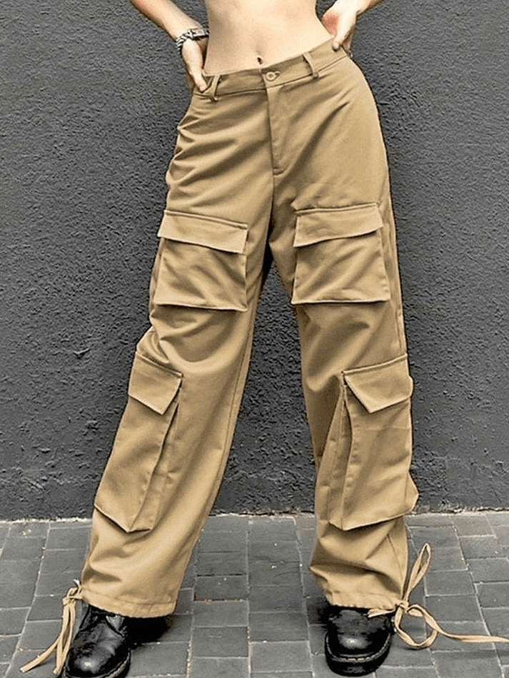 Cargo Pocket Vintage Straight Leg Pants - MomyMall Beige / S