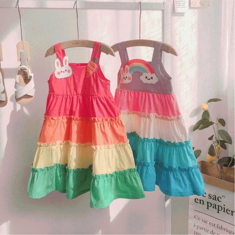 Cartoon Patch Rainbow Boho Dress - MomyMall