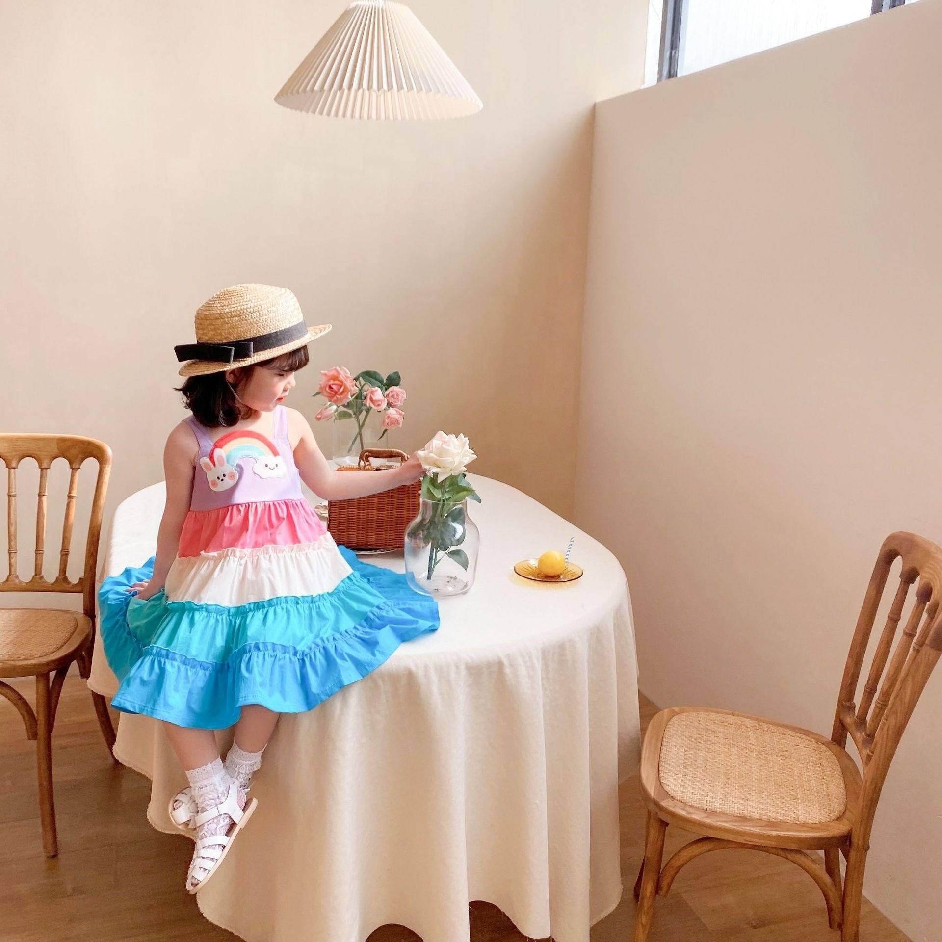 Cartoon Patch Rainbow Boho Dress - MomyMall