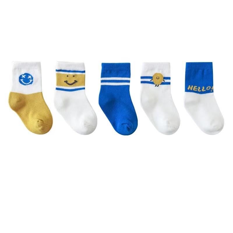 Cartoon Smiley Face Socks [Set of 5] - MomyMall 0-12 Months / Yellow