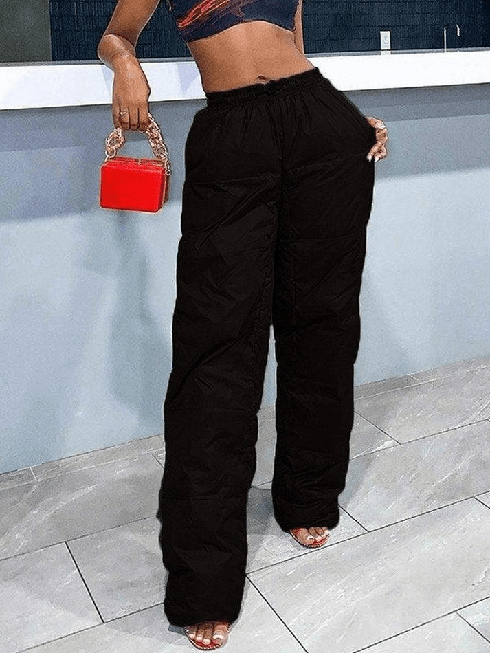 Casual Baggy Puffer Pants - MomyMall Black / S