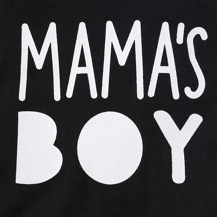 Cute "Mama's Boy" Letter Black Line Printed Long Sleeve Baby Boy Hoodie Jumpsuit - MomyMall