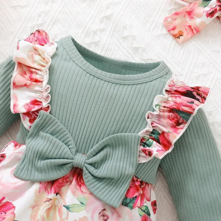 2PCS Cute Floral Printed Baby Jumpsuit