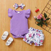 3PCS Lovely Solid Floral Printed Baby Set