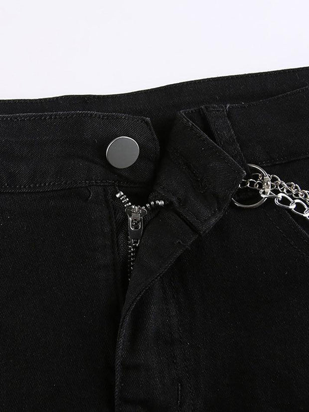 Chain Embellished Denim Mini Skirt