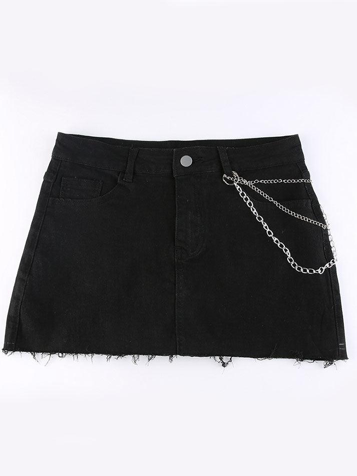 Chain Embellished Denim Mini Skirt