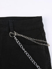 Chain Embellished Denim Mini Skirt