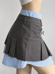 Chain Embellished Patchwork Pleated Cargo Mini Skirt