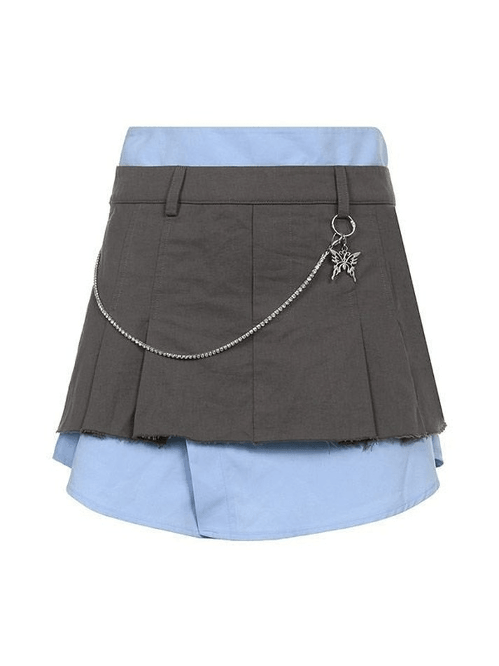 Chain Embellished Patchwork Pleated Cargo Mini Skirt