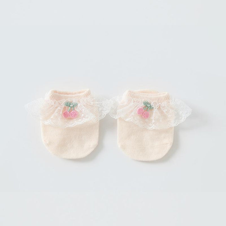 Cherry Lace Baby Socks - MomyMall 0-6 Months / Light Pink