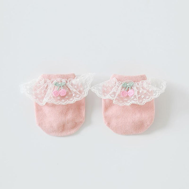 Cherry Lace Baby Socks - MomyMall 0-6 Months / Pink
