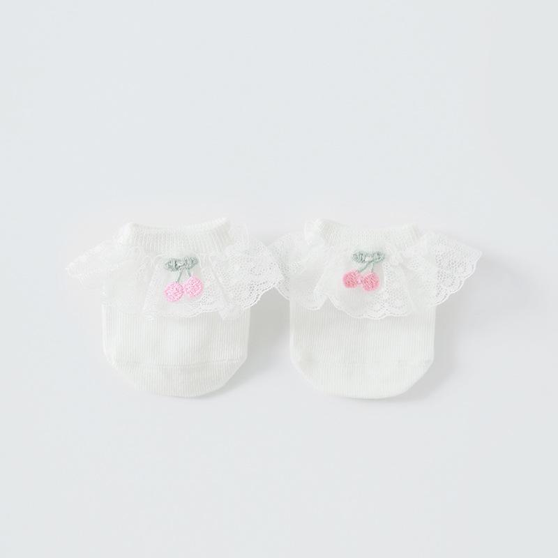 Cherry Lace Baby Socks - MomyMall 0-6 Months / White