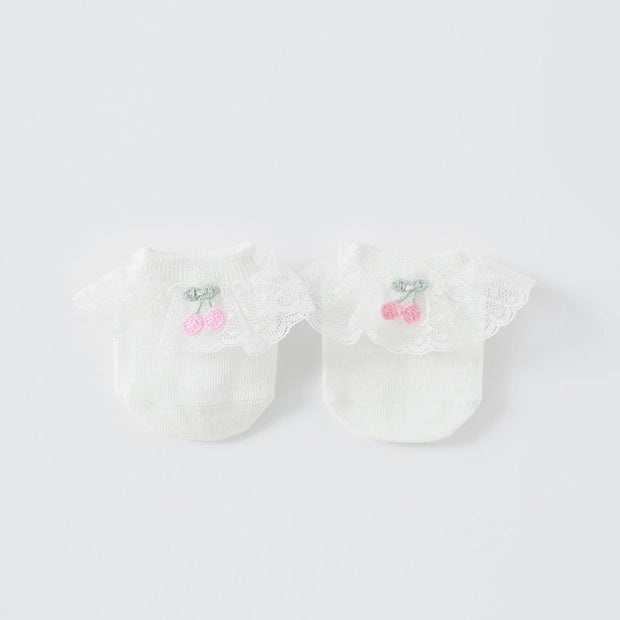 Cherry Lace Baby Socks - MomyMall 0-6 Months / White