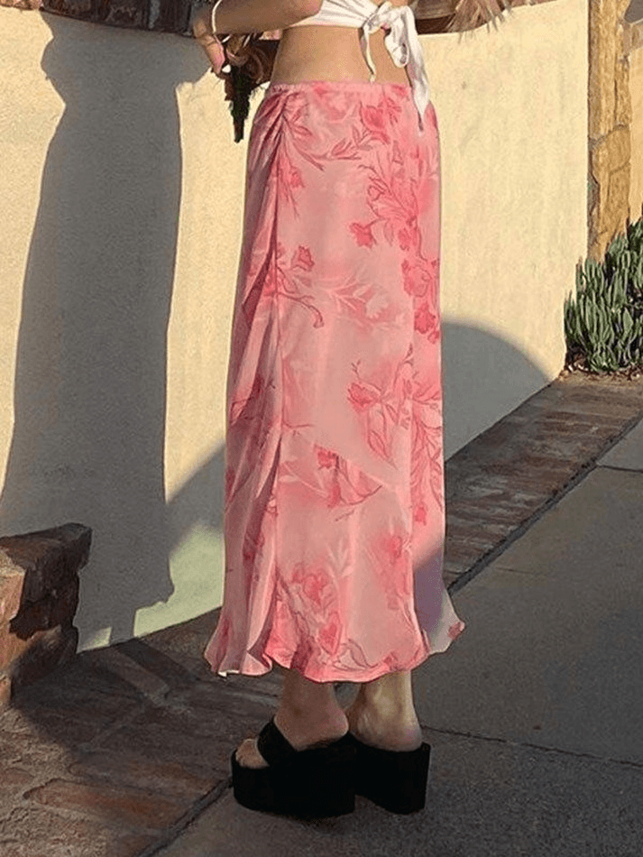 Chiffon Floral Print Midi Skirt - MomyMall