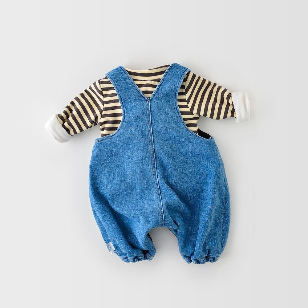 Cody Denim Plush Baby Romper - MomyMall