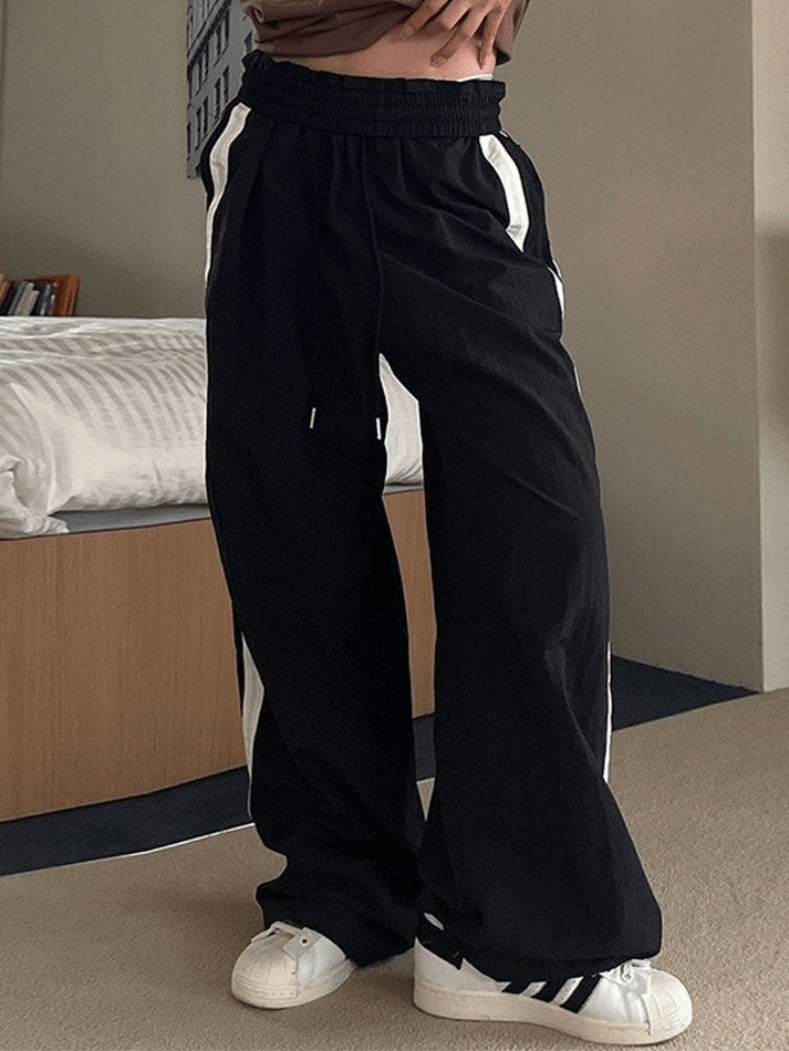 Pantalon baggy décontracté à rayures contrastées