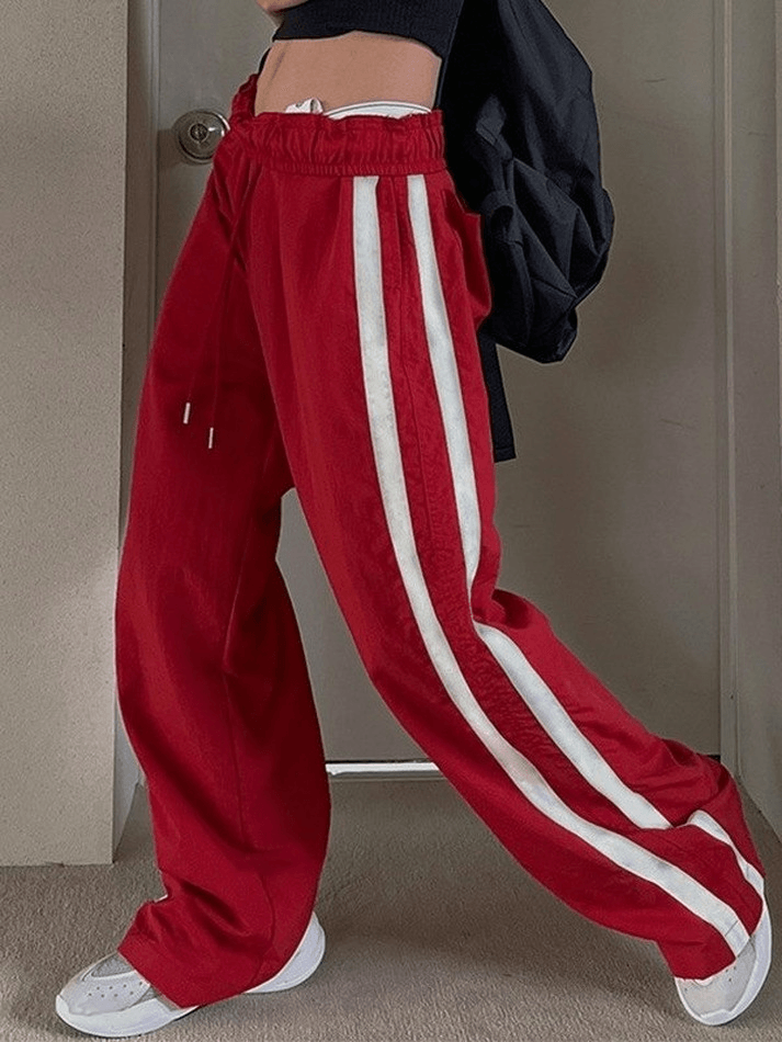 Pantalon baggy décontracté à rayures contrastées