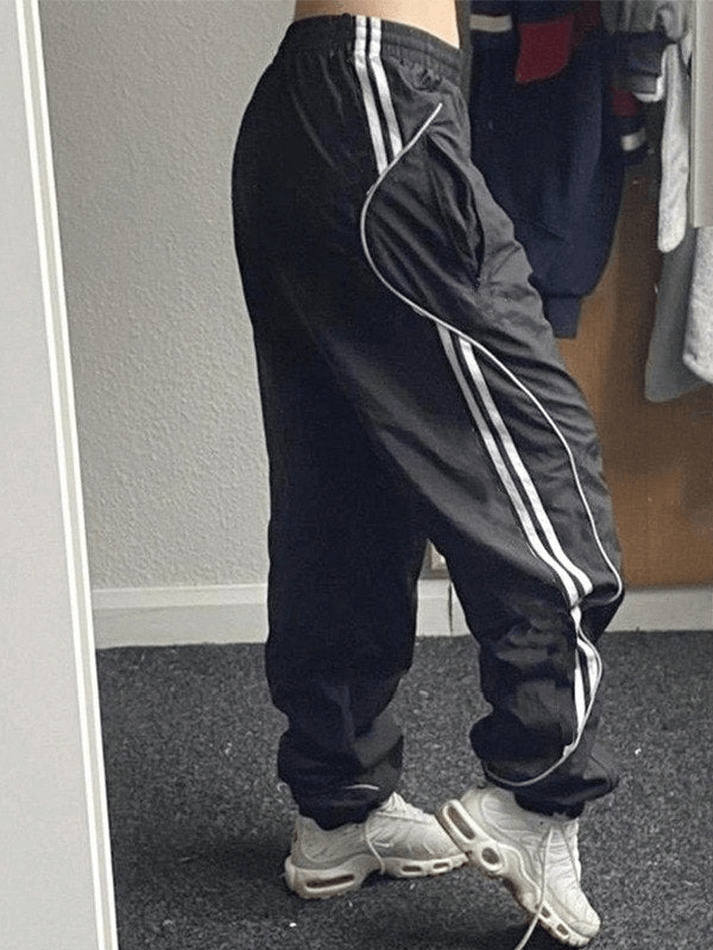 Contrast Striped Y2K Black Jogger Pants