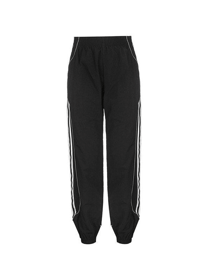 Pantalon de jogging noir à rayures contrastées Y2K