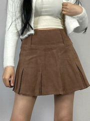 Corduroy Pleated Mini Skirt - MomyMall
