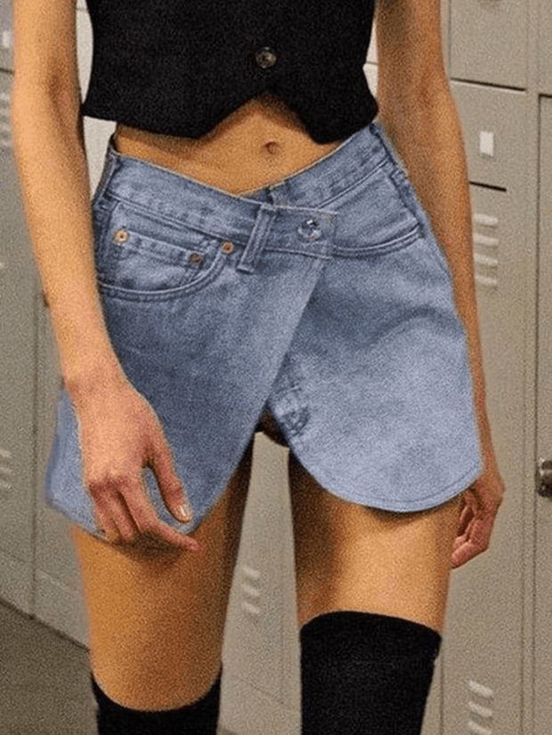 Criss Cross Denim Mini Skirt