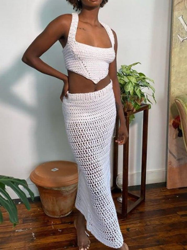 Crochet Knit Skirt Set - MomyMall White / S