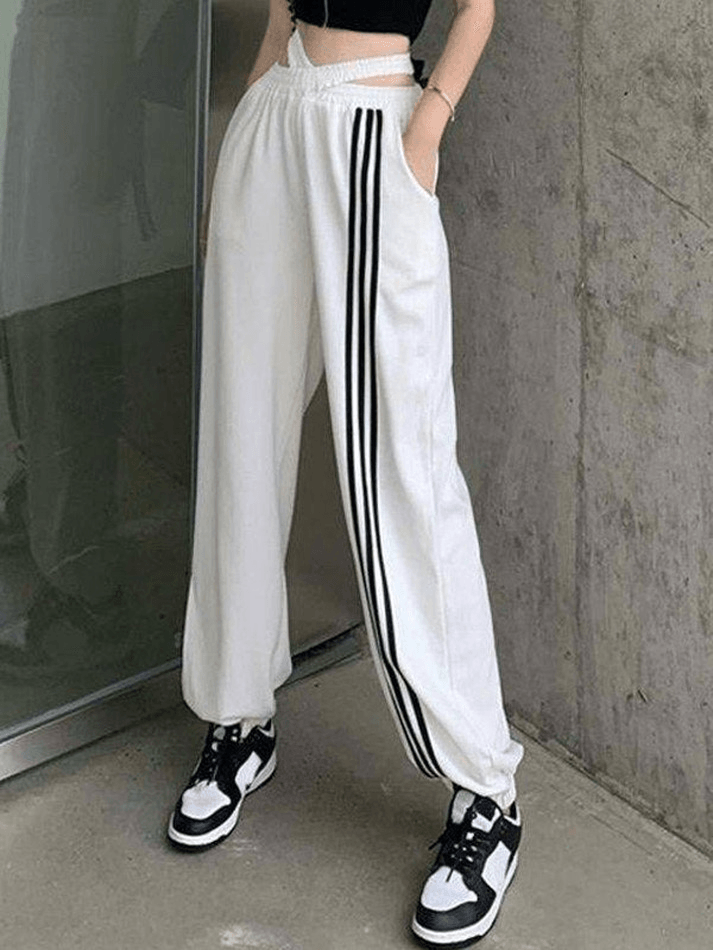 Cross Over Striped Jogger Pants