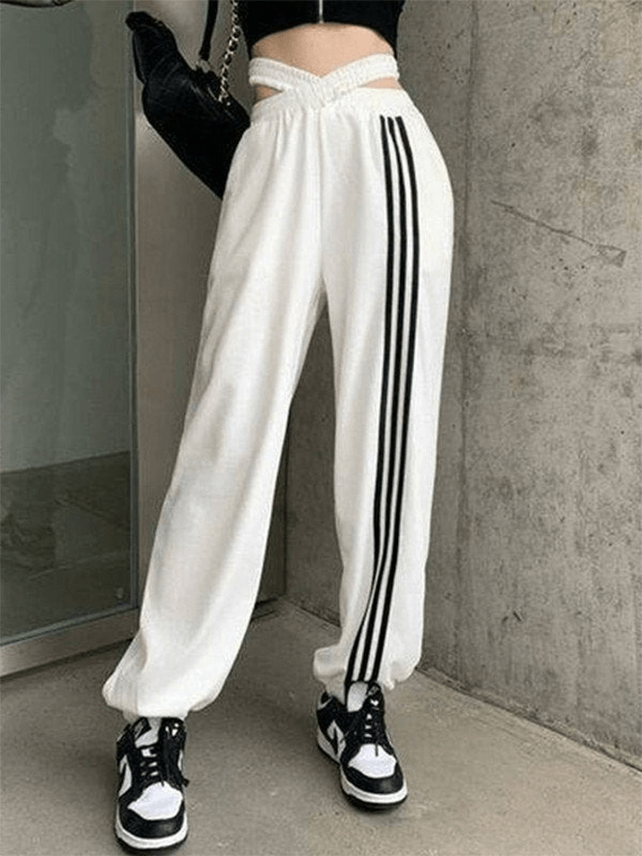 Cross Over Striped Jogger Pants