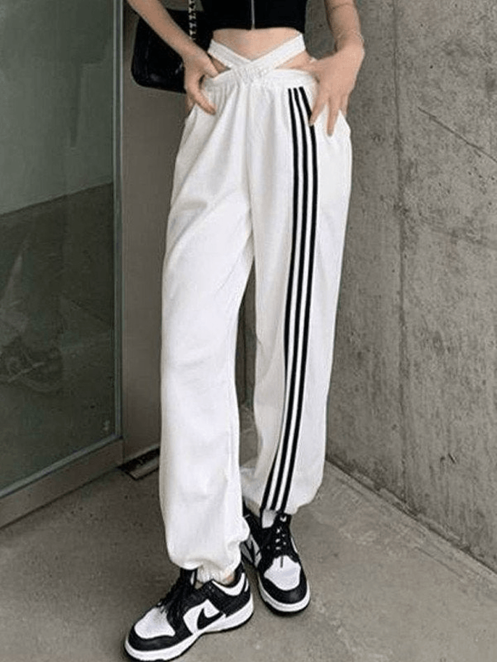 Cross Over Striped Jogger Pants