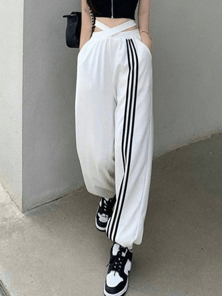 Cross Over Striped Jogger Pants