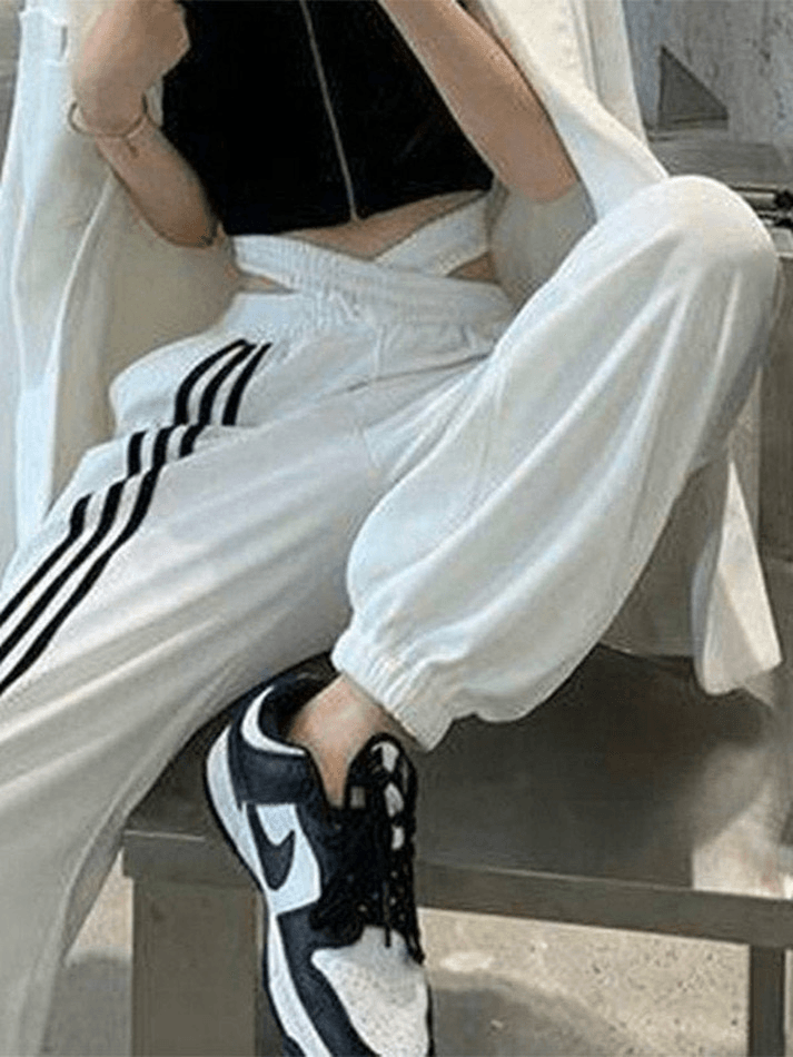 Cross Over Striped Jogger Pants