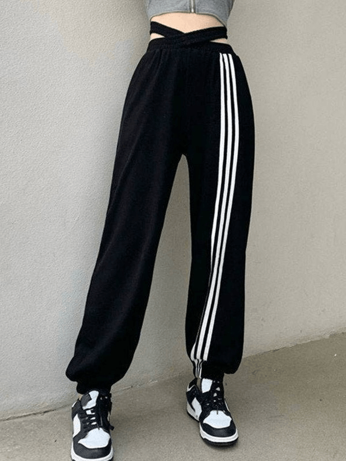 Cross Over Striped Jogger Pants