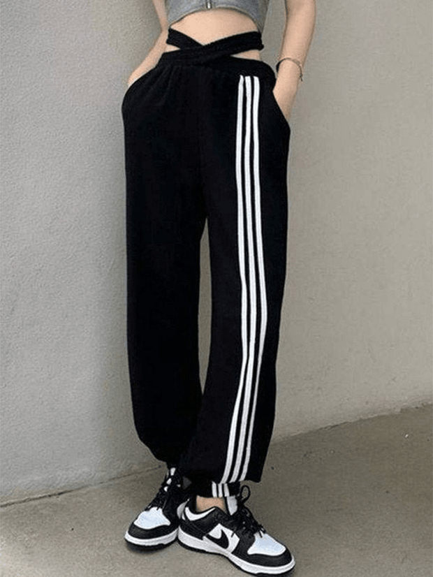 Cross Over Striped Jogger Pants