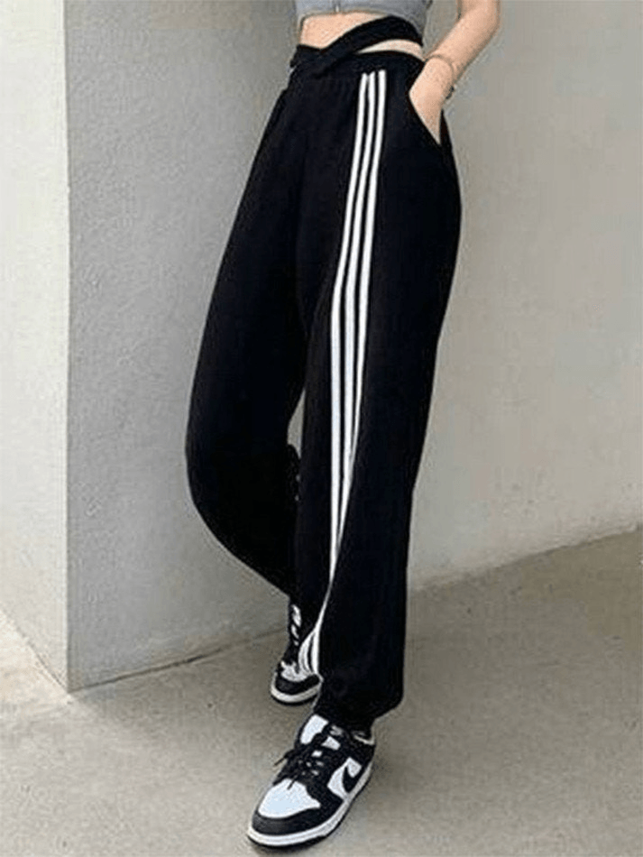 Cross Over Striped Jogger Pants