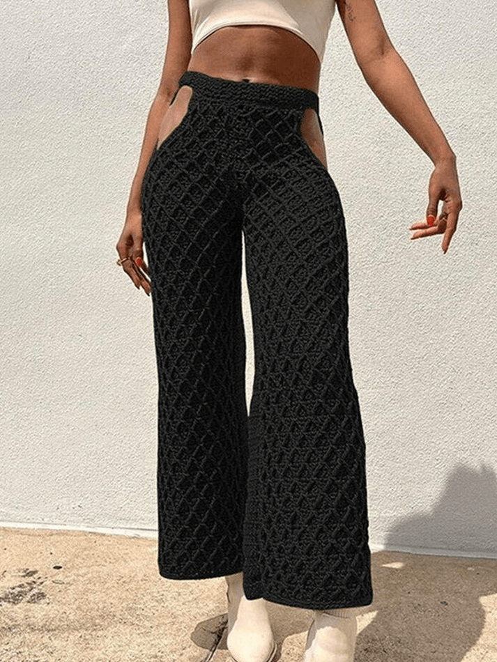 Cutout Crochet Knit Straight Leg Pants