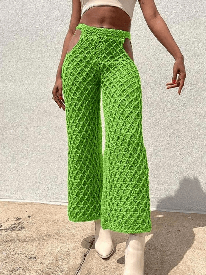 Cutout Crochet Knit Straight Leg Pants