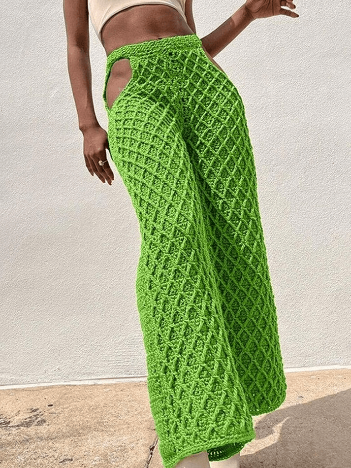 Cutout Crochet Knit Straight Leg Pants