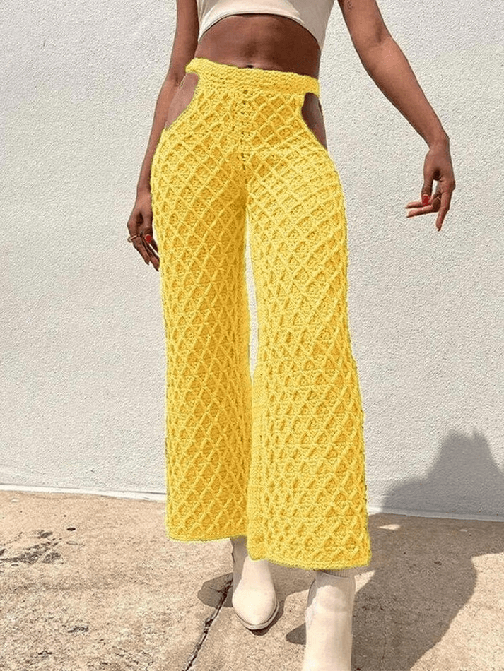 Cutout Crochet Knit Straight Leg Pants