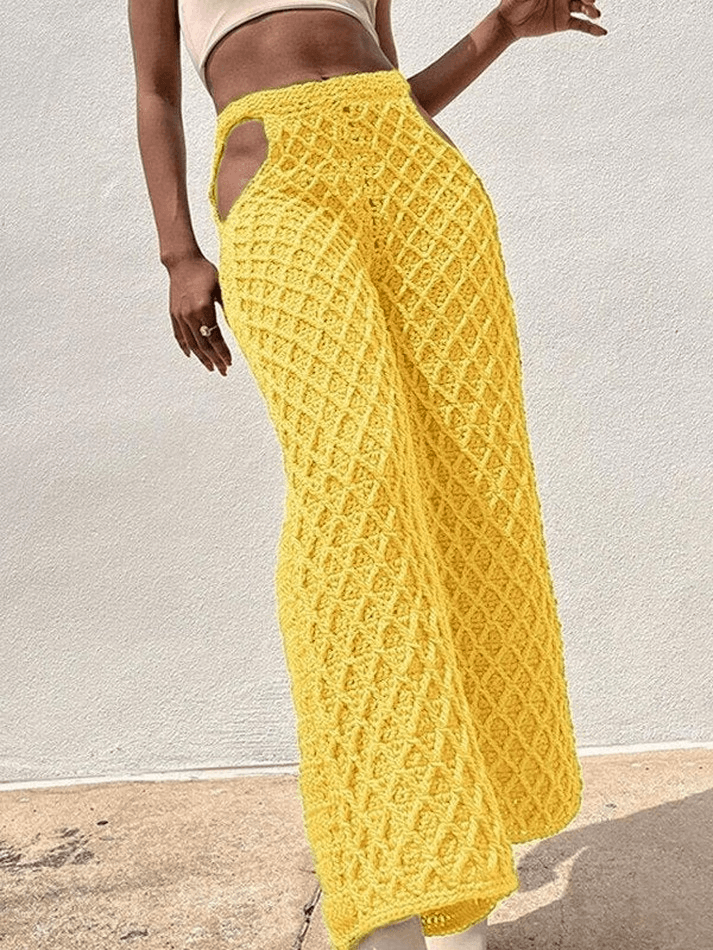 Cutout Crochet Knit Straight Leg Pants