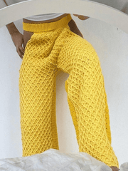 Cutout Crochet Knit Straight Leg Pants