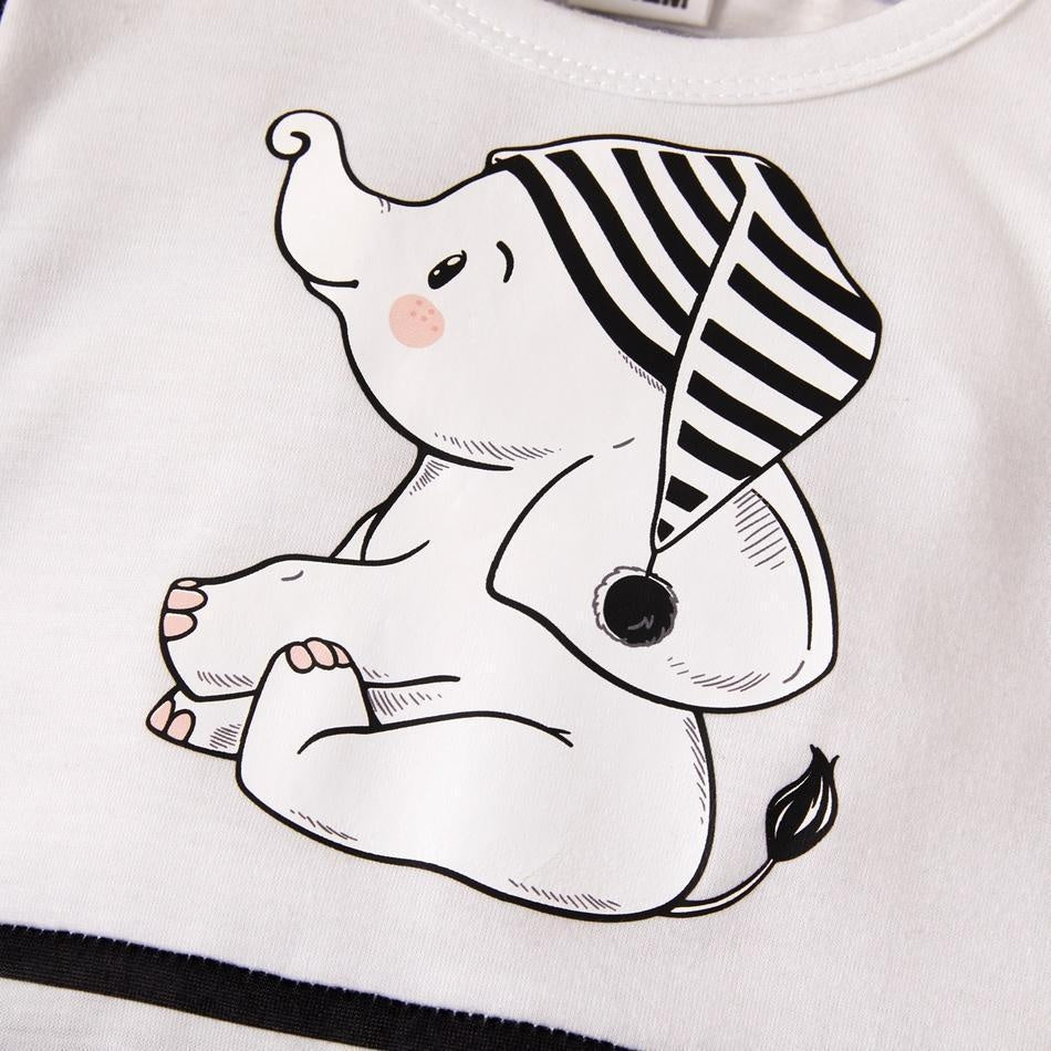 Lovely Cartoon Elephant Printed Long Sleeve Baby Jumpsuit